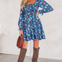  HIDDEN GEMS | Floral Smocked Ruffle Long Sleeve Dress