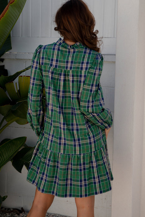 HIDDEN GEMS | Plaid Frilled Collar Long Sleeve Mini Dress