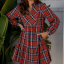  HIDDEN GEMS | Plaid Frilled Collar Long Sleeve Mini Dress