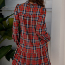  HIDDEN GEMS | Plaid Frilled Collar Long Sleeve Mini Dress