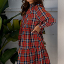  HIDDEN GEMS | Plaid Frilled Collar Long Sleeve Mini Dress