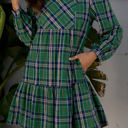 Green Small HIDDEN GEMS | Plaid Frilled Collar Long Sleeve Mini Dress