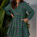  HIDDEN GEMS | Plaid Frilled Collar Long Sleeve Mini Dress