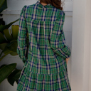  HIDDEN GEMS | Plaid Frilled Collar Long Sleeve Mini Dress