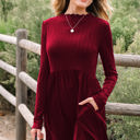  HIDDEN GEMS | Ribbed Knit Patchwork Long Sleeve Dress