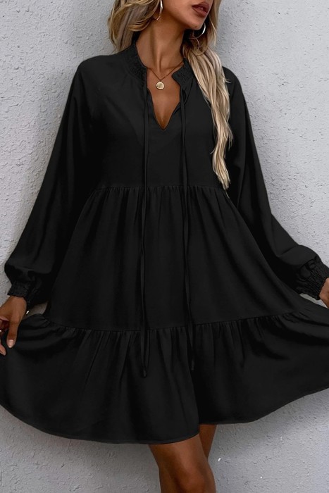 HIDDEN GEMS | Ruffle Tied-Neck Puff Sleeve Dress