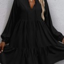  HIDDEN GEMS | Ruffle Tied-Neck Puff Sleeve Dress