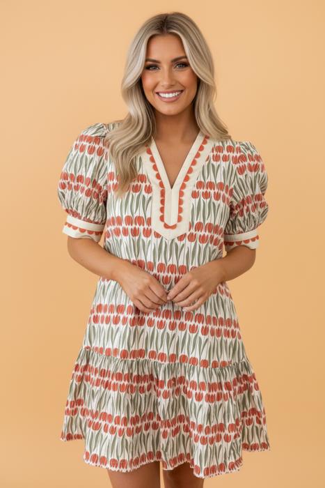 Blooming Tulip Romance Puff Sleeve Mini Dress