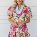  Garden Charm Floral Puff Sleeve Dress