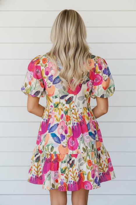 Garden Charm Floral Puff Sleeve Dress