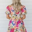  Garden Charm Floral Puff Sleeve Dress