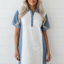  Demi Denim Color Block Shirt Dress