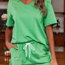  HIDDEN GEMS | Patchwork V-Neck Tee and Shorts Set