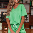  HIDDEN GEMS | Patchwork V-Neck Tee and Shorts Set