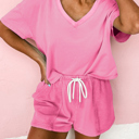  HIDDEN GEMS | Patchwork V-Neck Tee and Shorts Set