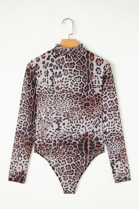 HIDDEN GEMS Leopard Mesh Smock Neck Top