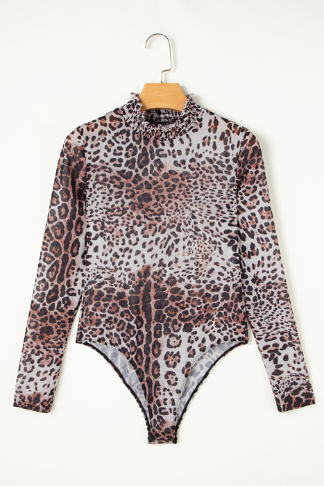 HIDDEN GEMS Leopard Mesh Smock Neck Top