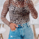  HIDDEN GEMS Leopard Mesh Smock Neck Top