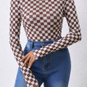 Brown Small CHECK MATE MESH BODYSUIT