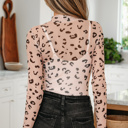 Khaki Small All Eyes on You Leopard Mesh Top