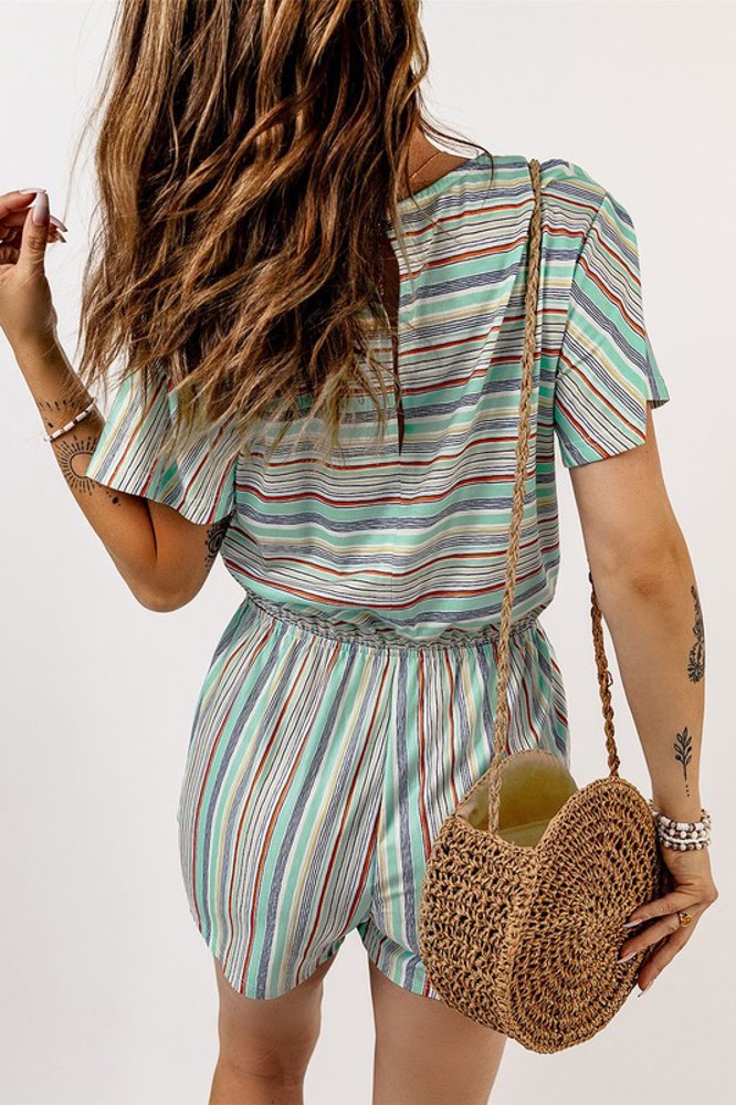 SALE! Stripe Short Sleeve Drawstring Romper