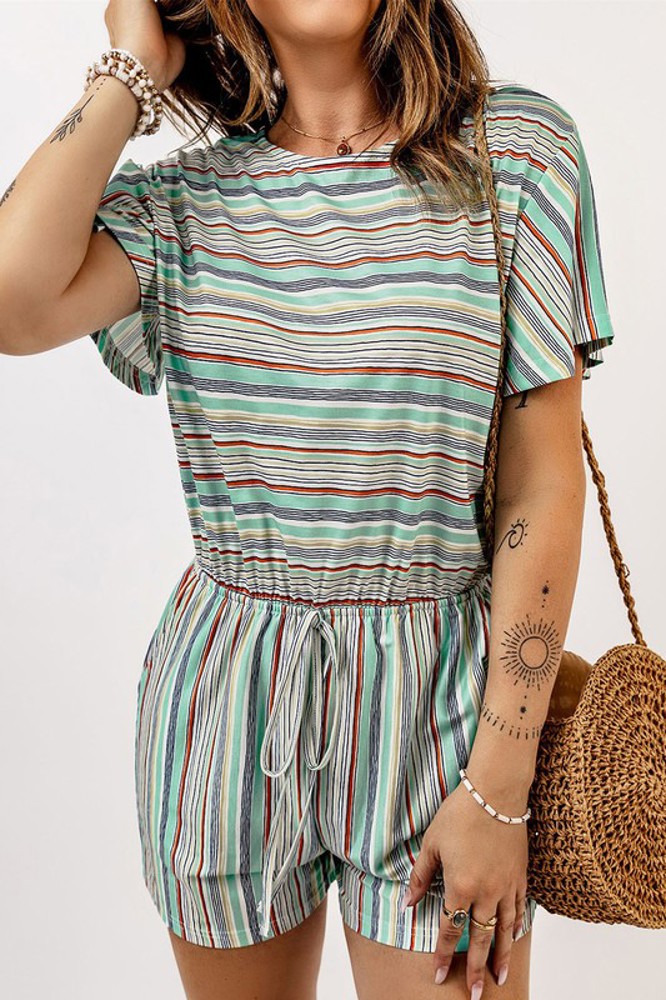 SALE! Stripe Short Sleeve Drawstring Romper