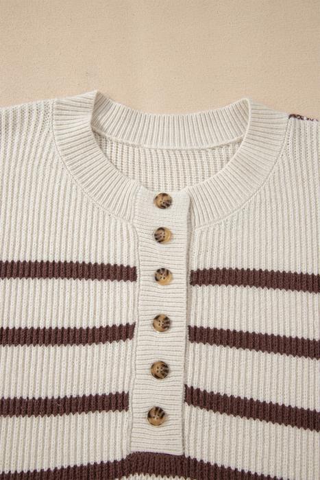 HIDDEN GEMS | Stripe Ribbed Henley Slouchy Sweater