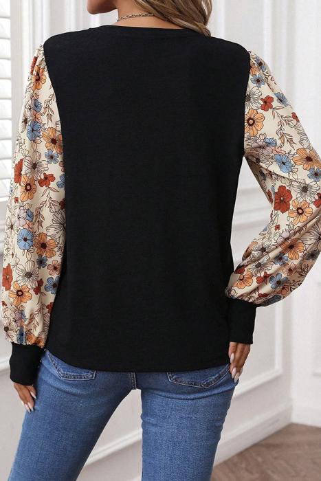 Social Contrast Printed Sleeve Top