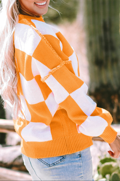 HIDDEN GEMS | Checker Bishop Sleeve Sweater
