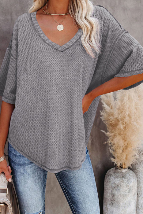 HIDDEN GEMS | Waffle Reverse Seam V-Neck Top