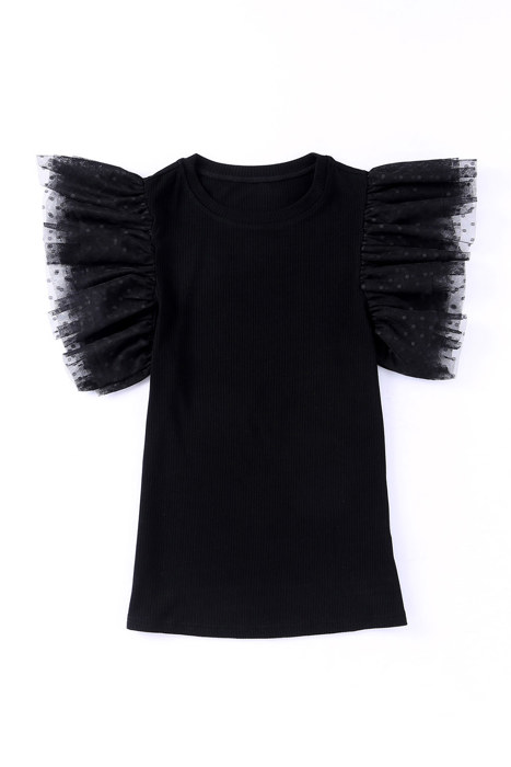 HIDDEN GEMS | Dotted Mesh Ruffle Sleeve Top