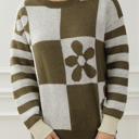  HIDDEN GEMS | Checker Floral Stripe Patchwork Sweater