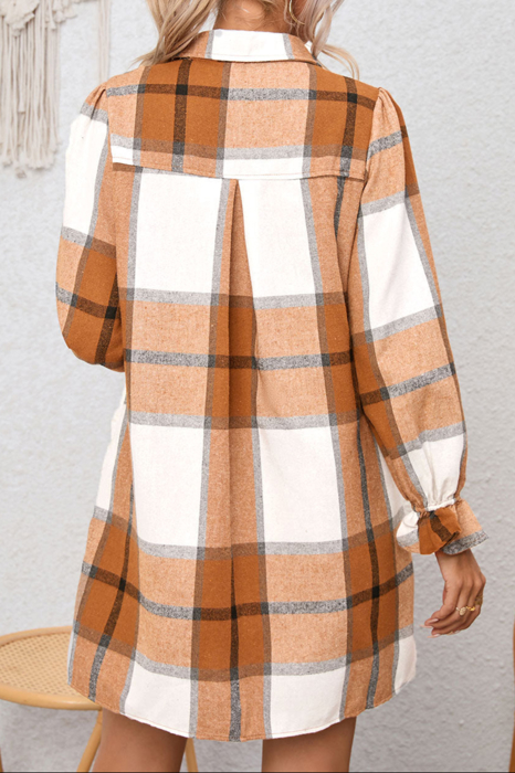 HIDDEN GEMS | Plaid Ruffle Sleeve Shirt Dress