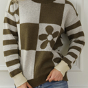  HIDDEN GEMS | Checker Floral Stripe Patchwork Sweater