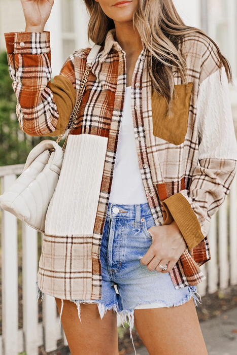 HIDDEN GEMS | Plaid Colorblock Patchwork Shirt Jacket