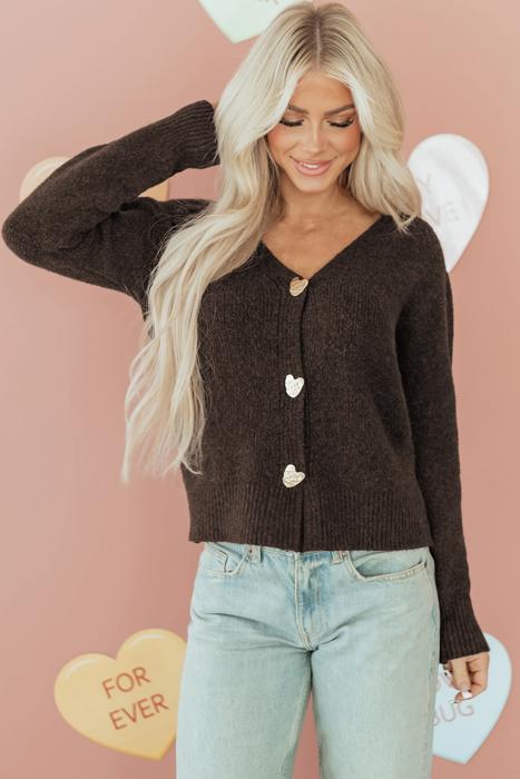 HIDDEN GEMS | Valentine Heart Metal Buttoned V-Neck Cardigan