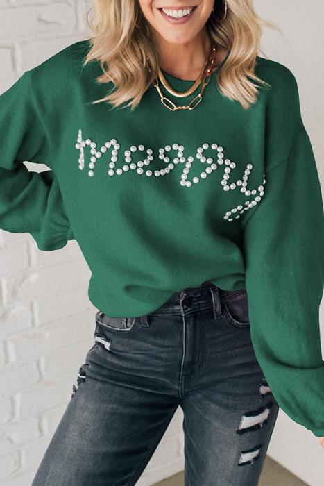 HIDDEN GEMS | Christmas Merry Pearl Beaded Sweater