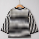  HIDDEN GEMS | Stripe Lace Trim 3/4 Wide Sleeve Top