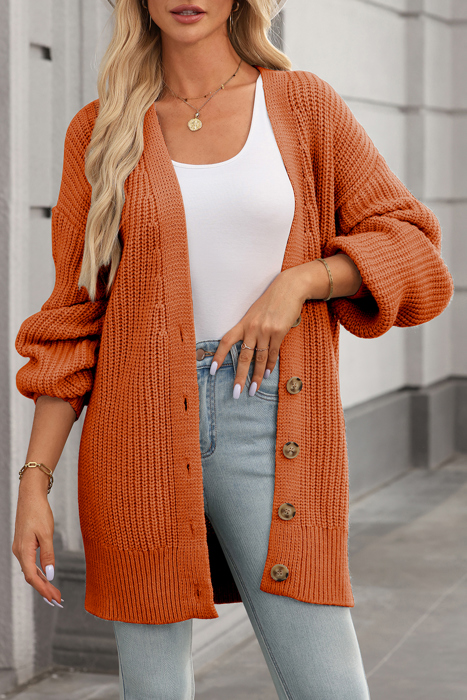 HIDDEN GEMS | Solid Buttoned V-Neck Cardigan Sweater