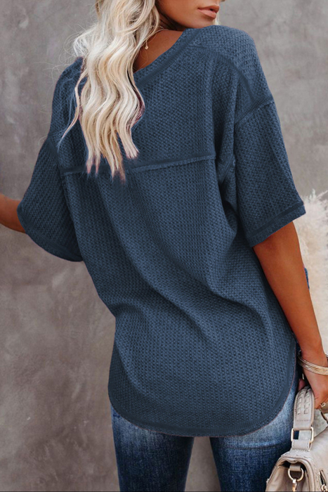 HIDDEN GEMS | Waffle Reverse Seam V-Neck Top