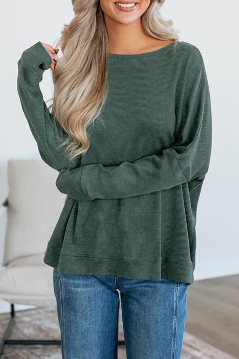 HIDDEN GEMS | Waffle Knit Patchwork Long Sleeve Top
