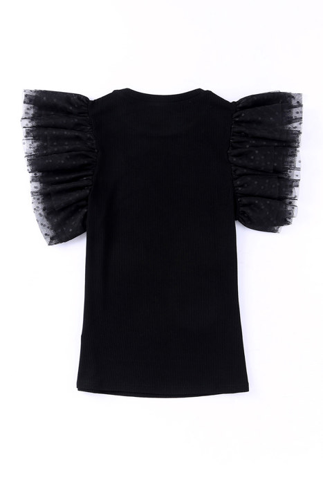 HIDDEN GEMS | Dotted Mesh Ruffle Sleeve Top
