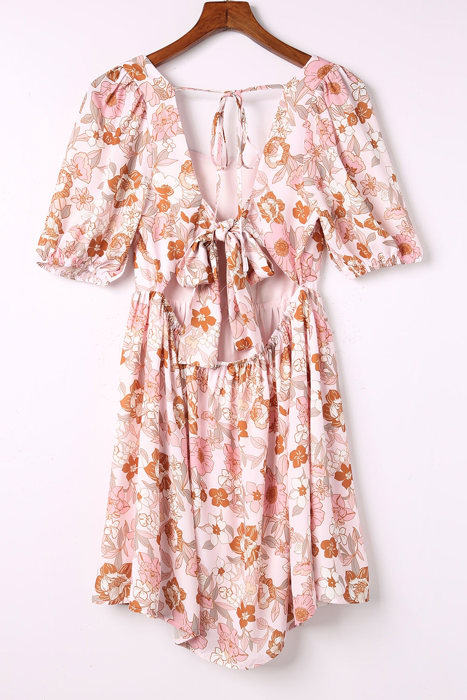 SALE! Floral Square Neck Puff Sleeve Dress