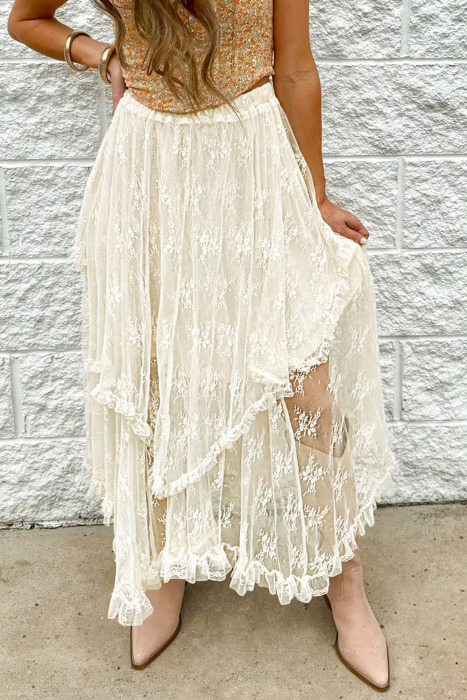 HIDDEN GEMS Sultry Lace Tiered Maxi Skirt