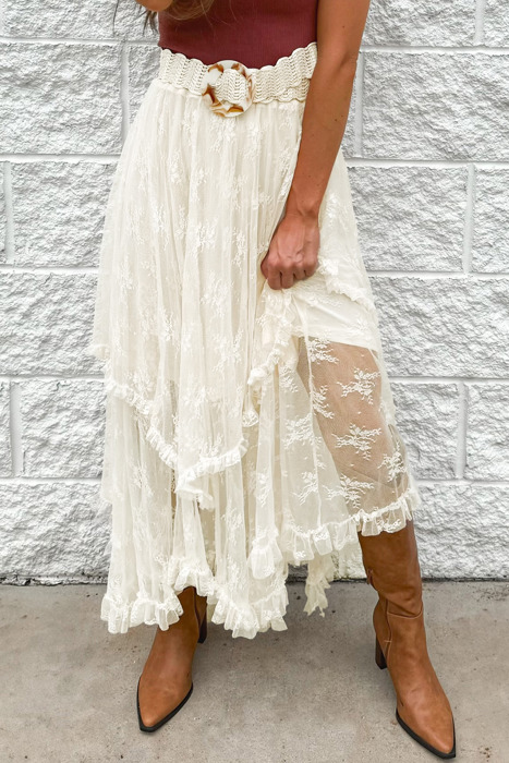 HIDDEN GEMS Sultry Lace Tiered Maxi Skirt