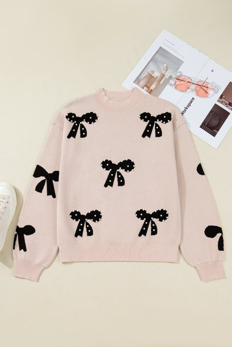 HIDDEN GEMS | Bow Pearl Embellished Drop Shoulder Sweater