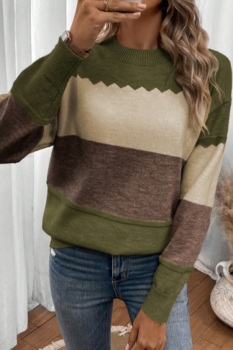 HIDDEN GEMS | Colorblock Crew Neck Drop Shoulder Sweater