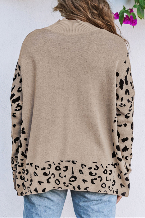 HIDDEN GEMS | Leopard Colorblock Mock Neck Sweater
