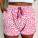  HIDDEN GEMS | Leopard Contrast Trim Drawstring Shorts