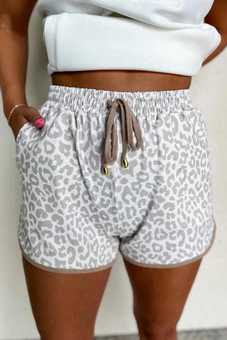 HIDDEN GEMS | Leopard Contrast Trim Drawstring Shorts